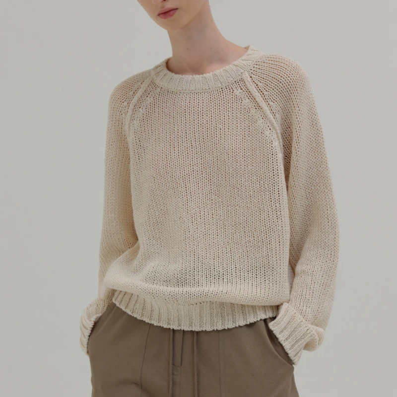 

2023 Early Autumn New Ladies Hollow O-Neck Pullover Knitwear Women's Commuter Loose Long Sleeve Knitted Sweater