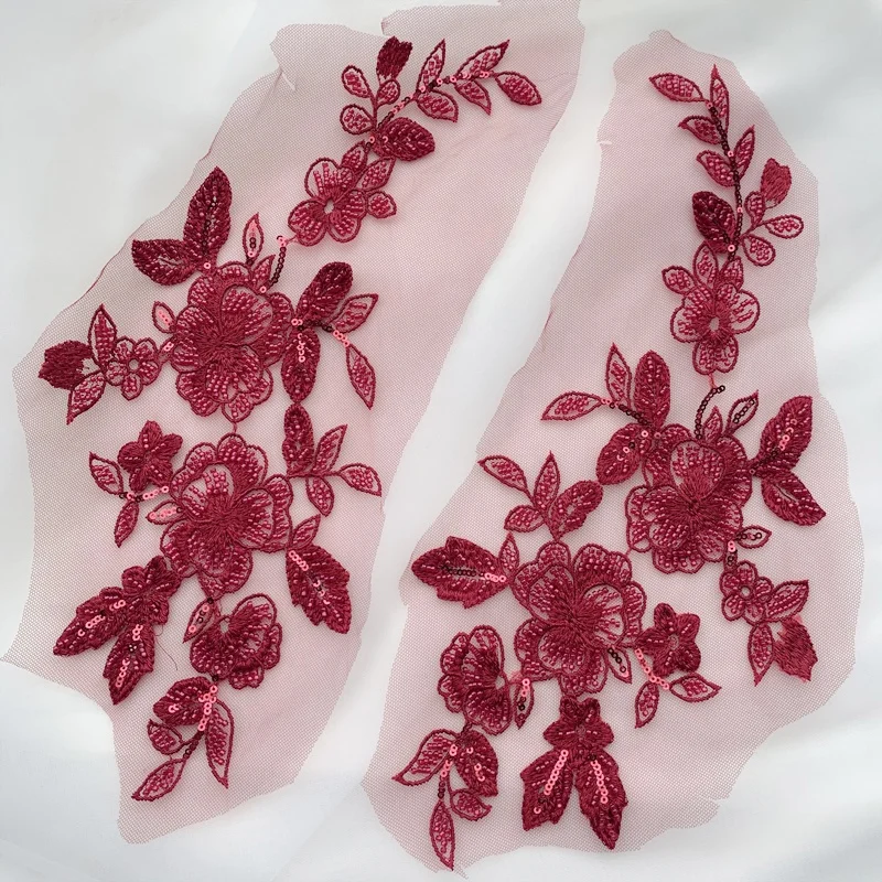 

2 Piece New Fashion Pearl Lace Applique Sewing Trims Wedding Decor 3D Embroidery Bead Lace Patch Costume Accessory DIY Supplies