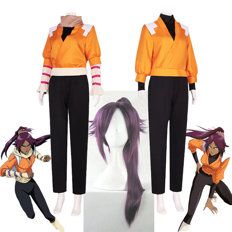 

2023 Bleach Shihouin Yoruichi Cosplay Costume Gotei 13 Captain Yoruichi Wig Combat Uniform Full Outfits Halloween Anime Clothing