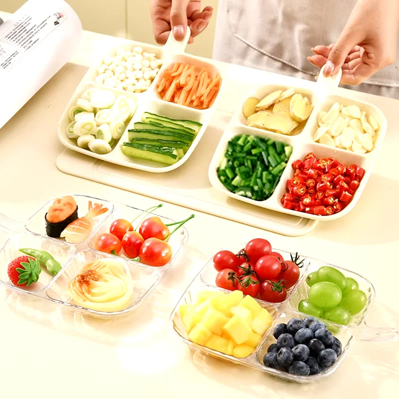 Portioned Dining Plate with Handle: Healthy Snack & Fruit Dish for Weight Loss, Fat Reduction, Ideal Kitchen & Household Sidewar