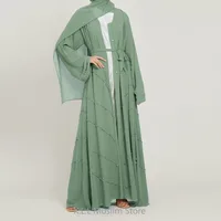 Abaya-Kimono de Luxe Ouvert pour Femme, Kaftan Islamique, Longue Robe de Soirée, Vêtement de Prière, Turquie, Printemps, Été, Dubaï, 2024 5