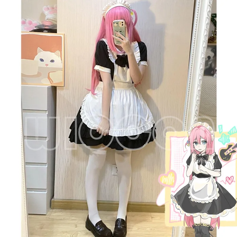 

Gotou Hitori Anime Bocchi The Rock! Cosplay Maid Uniform Dress Gotou Hitori Women Halloween Carnival Role Party Cosplay Costume