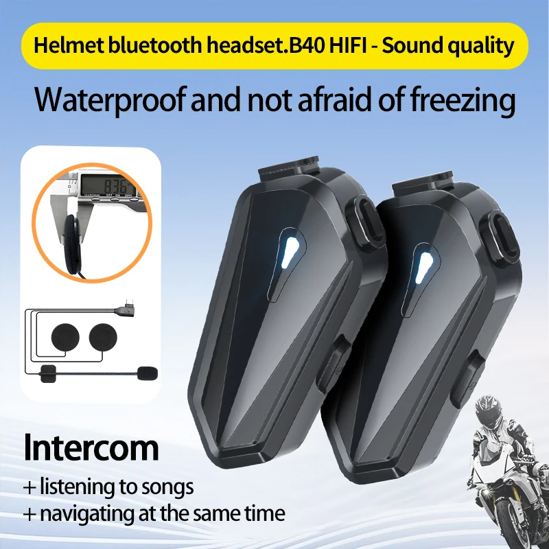 Motorcycle Helmet Bluetooth Headset Intercom Waterproof Wireless Hands free Earphone Speakers Music Voice Assistant 1600mAh 2PC