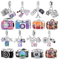 925 Sterling Silver Fashion Colorful Camera Luggage Travel Backpack Pendant Charms Beads Fit Bracelets DIY Anniversary Jewelry 1