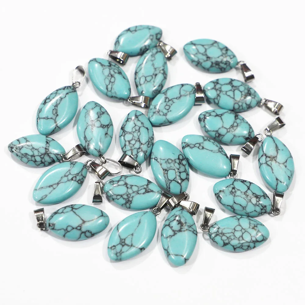 

Natural Turquoise Stone Horse Eyes Marquise Necklace Pendant Mineral Healing Charms Fashion DIY Jewelry Accessories Making 24Pcs