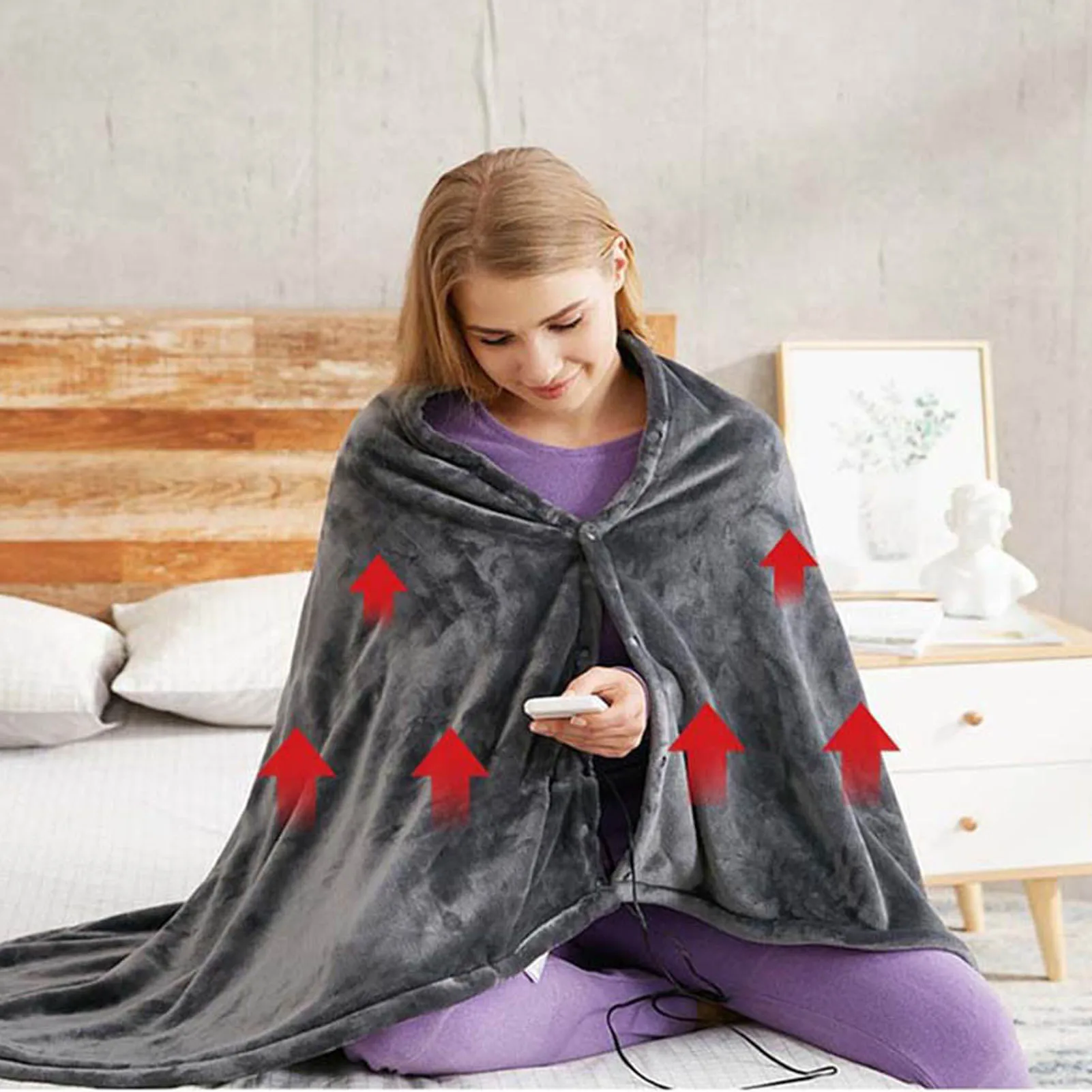 Electric Heated Blanket Electric Heated Blanket USB Powered 3 Levels Adjustable Fast Heating Heated Throw Cover for Home 4