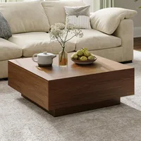 Modern Square Coffee Table with Storage, 35.43" Wood Coffee Table for Living Room Table Walnut, Fully Assembled 1