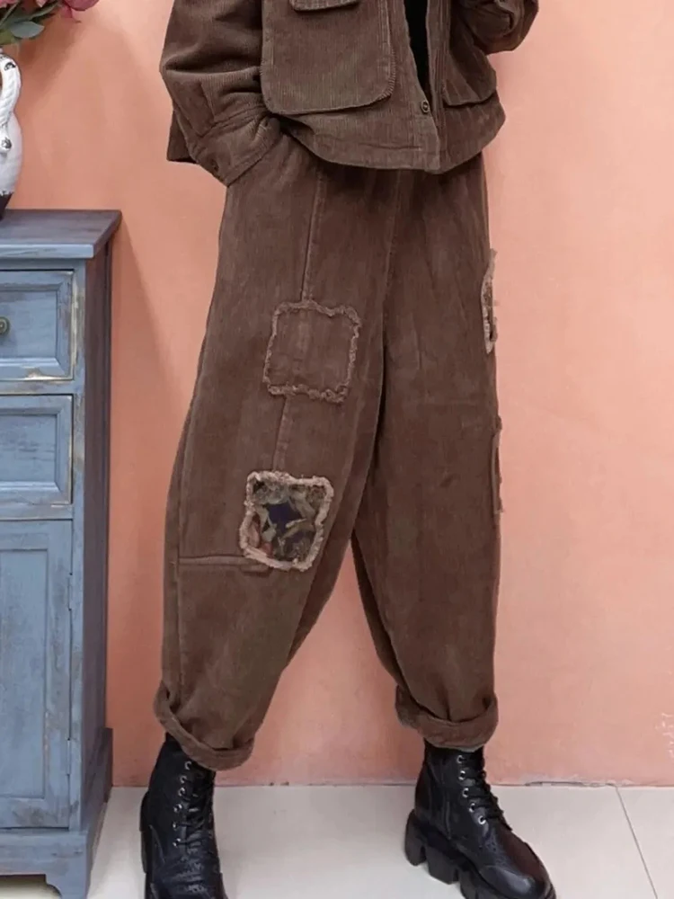 Plush Winter Add Velvet Corduroy 2 Piece Set Thicken Warm Women Casual Coat Conjuntos Trend Baggy Snow Wear Harem Pants Outfits - Image 4