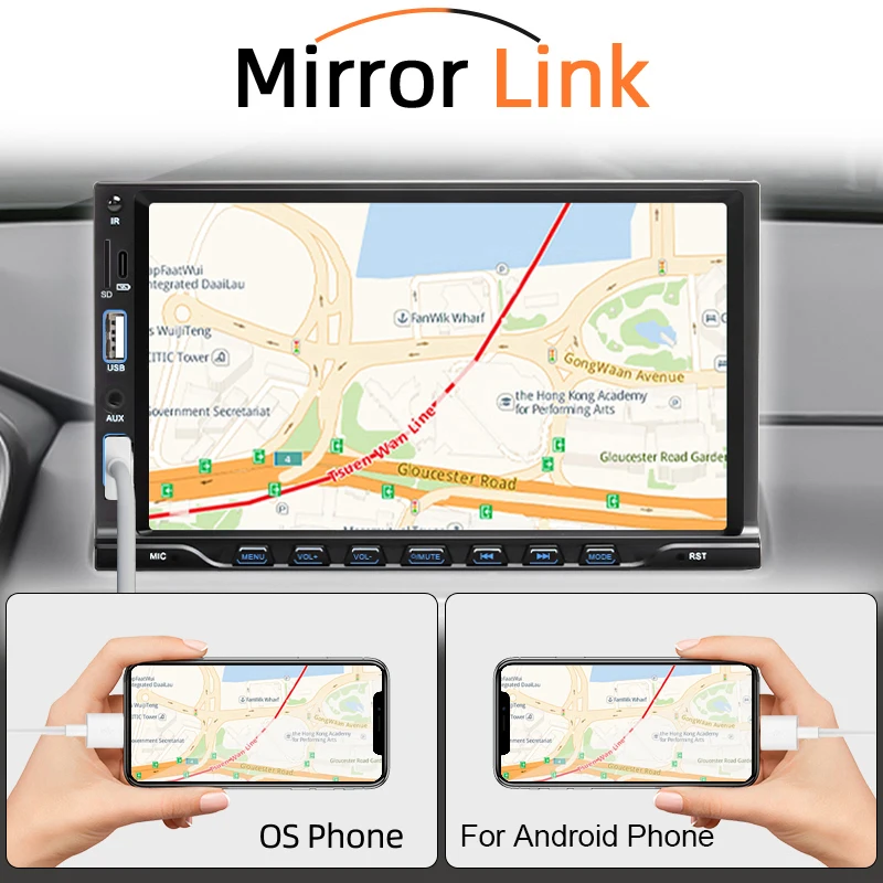 Car Radio 1 Din MP5 Multimedia Player 7" Touch Screen FM Aux Input Bluetooth US