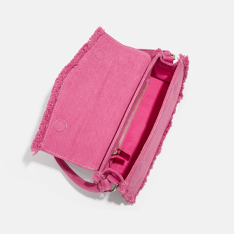 MABULA Pink Fringe Women's Canvas Underarm Shoulder Bag Small Flap Over Clutch Handbag Unique Single Sling Purse 2023 Brand