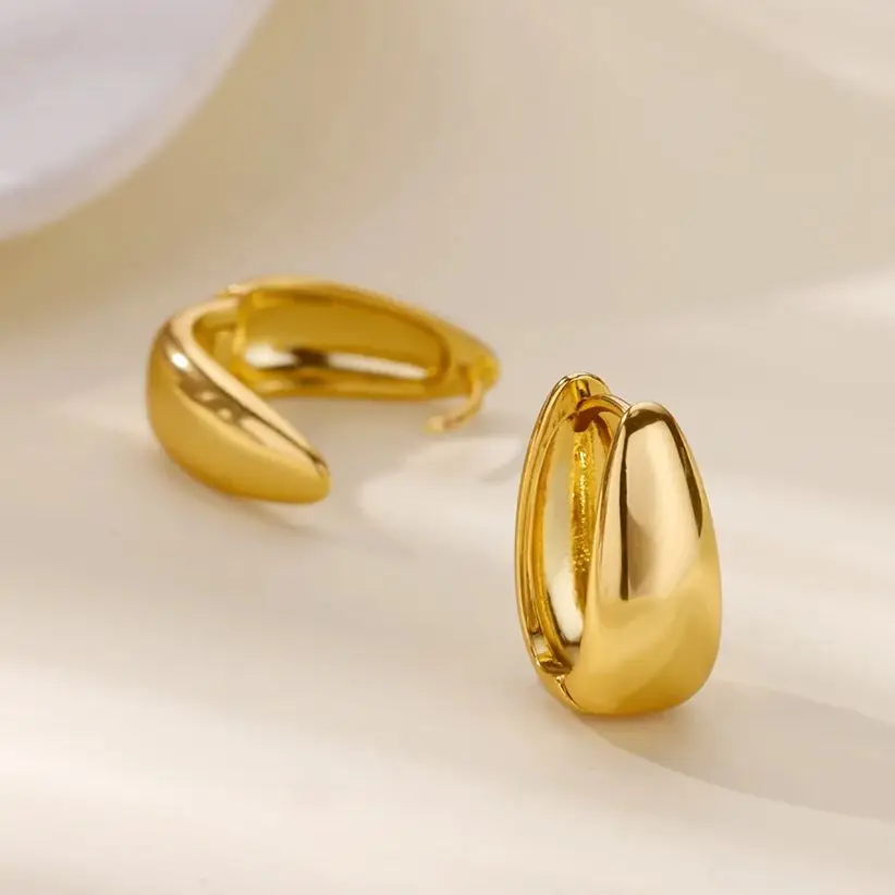 Classic U-Shaped Stainless Steel Earrings Gold Color