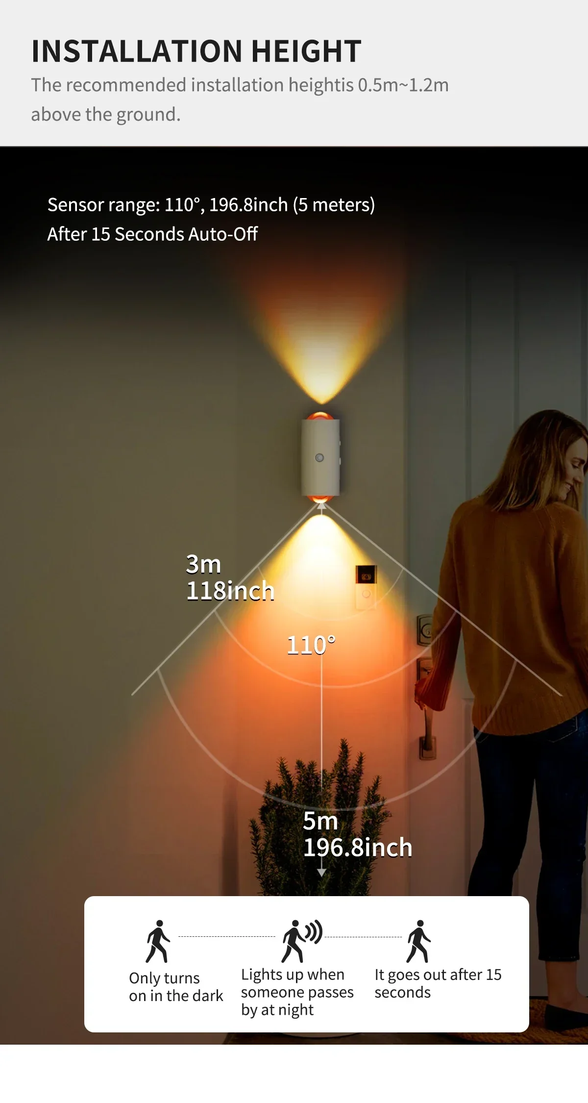 LED Night Light with Motion Sensor RGB Gradient Ambient Wall Lamp Rechargeable Dimmable Magnetic Ladder Light for Bedside Closet
