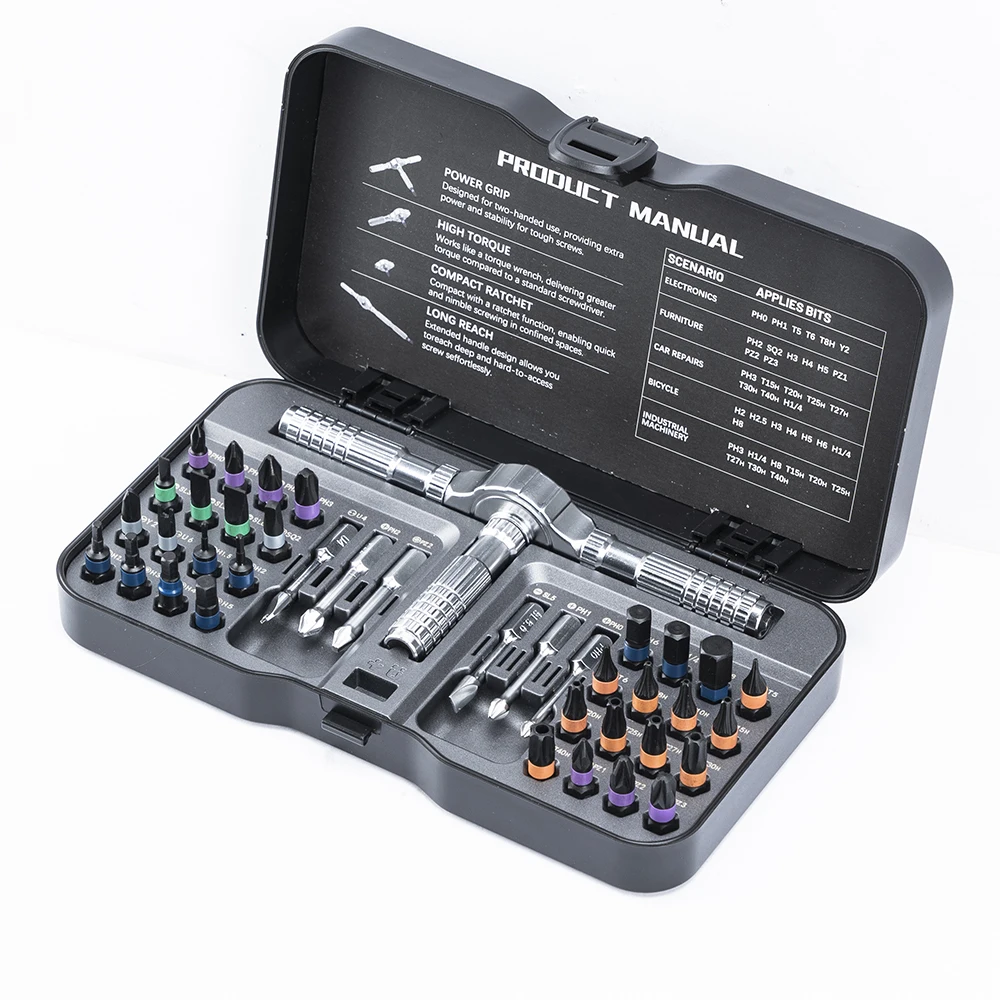 40 In 1 Magnetic Ratchet Screwdriver Set, Multi Bit Magnetic Ratcheting Screwdriver Set With Detachable Ratchet Handle, Repair Tool Kit For Computer Bicycle Furniture Diy