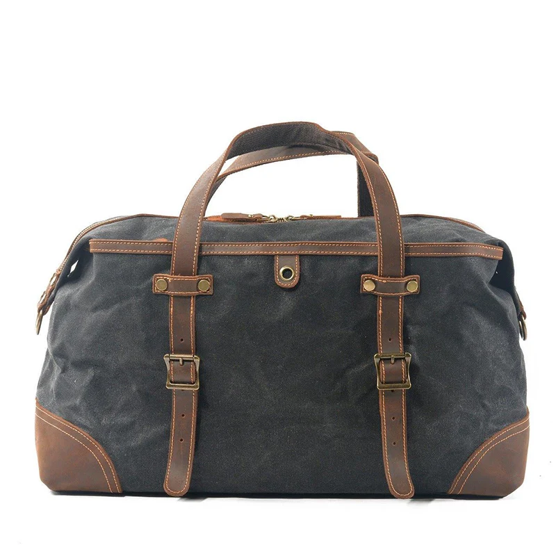 

2023 Men Vintage Leather Canvas Carry On Shoulder Handbag for Women Overnight Weekender Bag