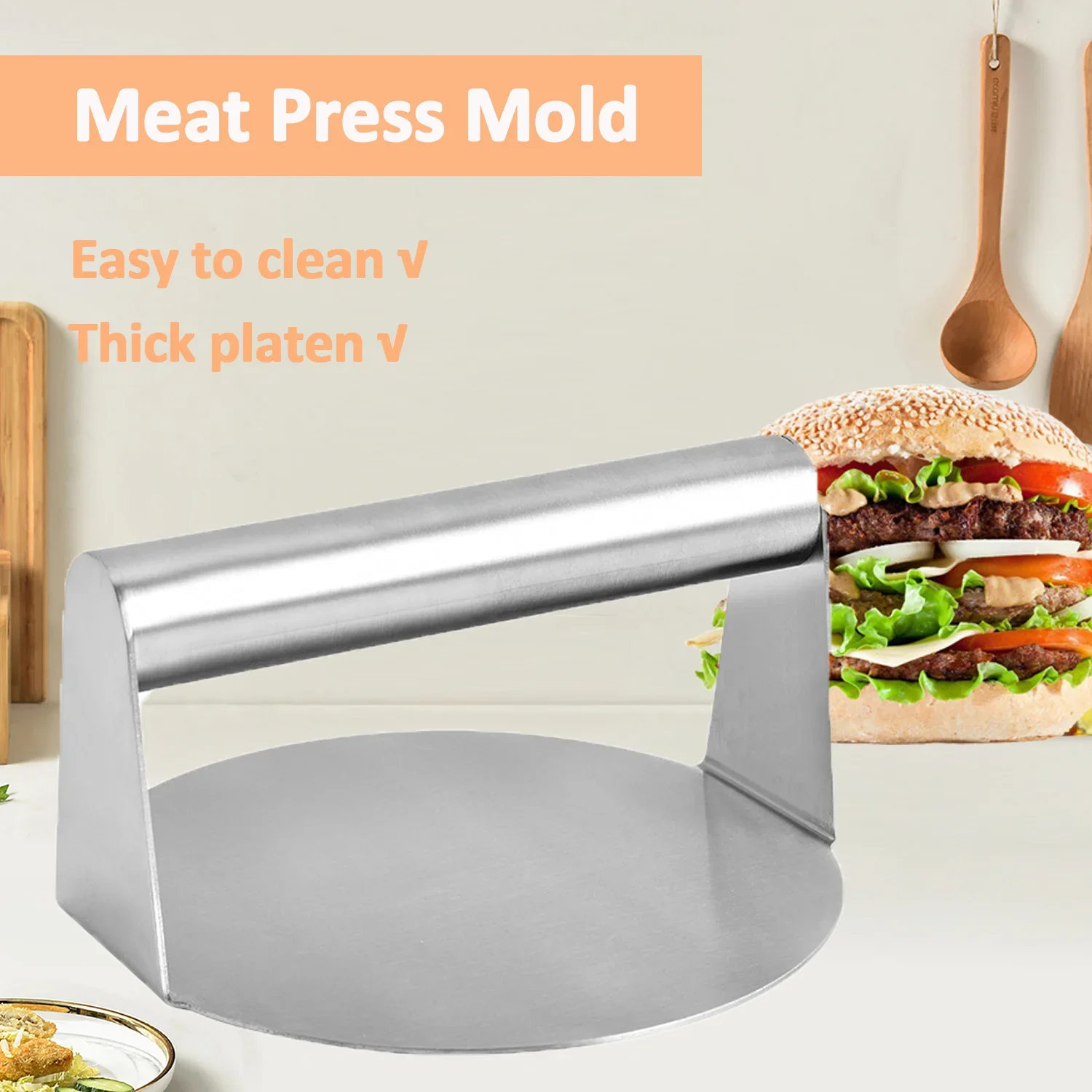 Burger Press Stainless Steel Round Smash Meat Press Mold for Deli Beef Plate Masher Kitchen Accessories