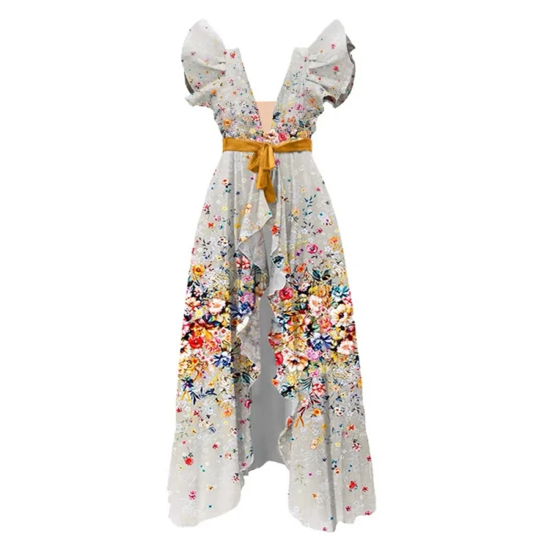 2024New Bow Print One-Piece Women's Swimwear Suit French Retro Cover Belly Slimming Swimsuit