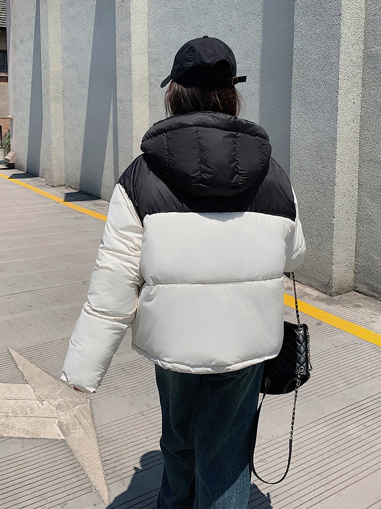 New Autumn Winter Women Hooded Parkas Jackets Casual Patchwork Zipper Outwear Coats Female Winter Jackets parkas Coats