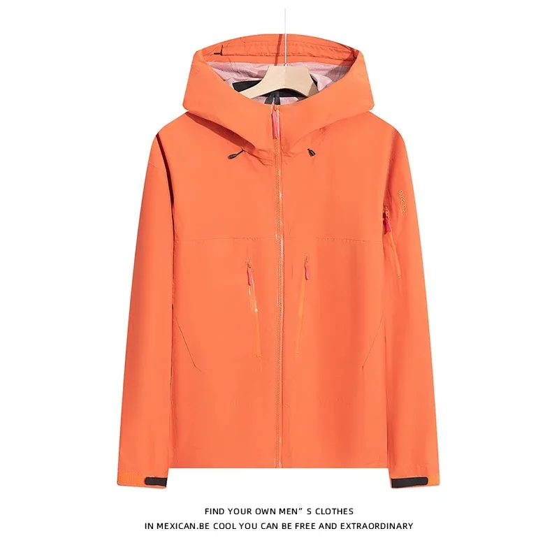 Full pressure adhesive technology men's outdoor mountaineering windproof and waterproof thin hooded assault jacket
