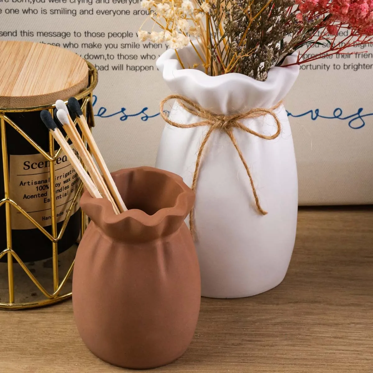 Creativity Blessing Bag Vase Silicone Mold DIY Pen Holder Storage Box Crafts Making Plaster Resin Flower Arrangement Clay Molds 1