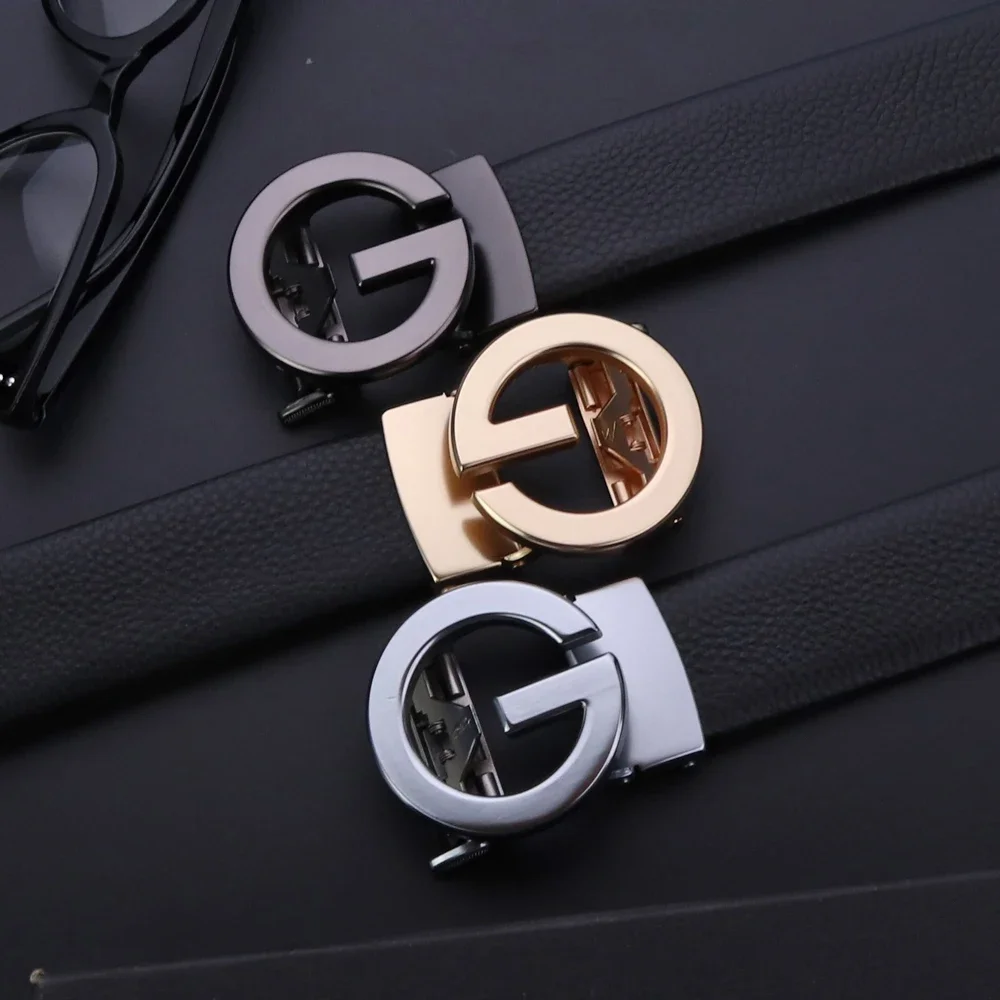 

2024 Men's New Soft Face Leather Real Cowhide Fashion Business Formal Alloy Button Head