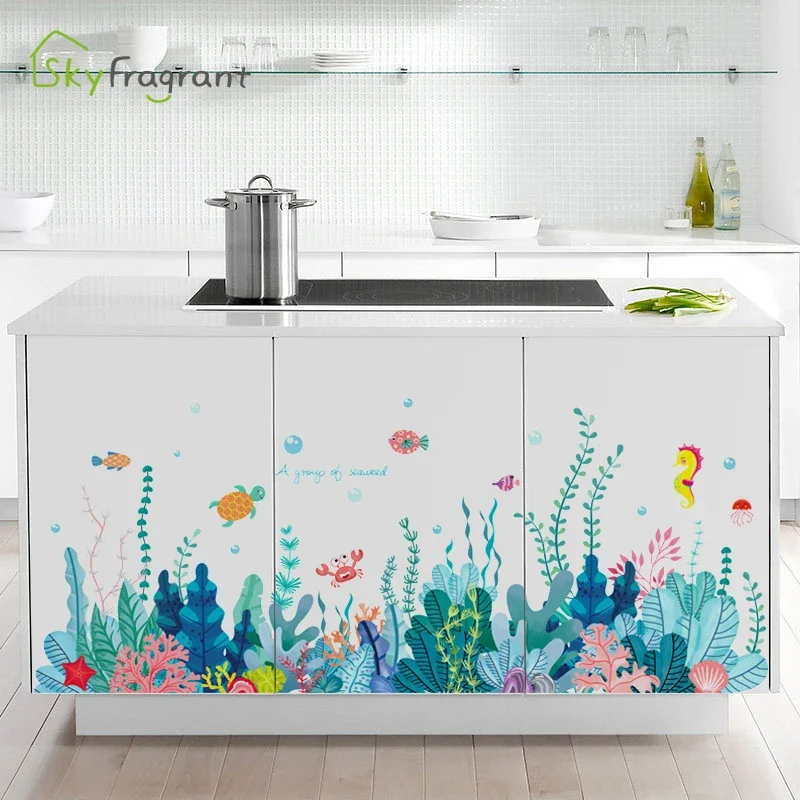 Colourful seagrass wall sticker bedroom decor living room wall decor room baseboard decoration self-adhesive stickers home, wall stickers,wall sticker