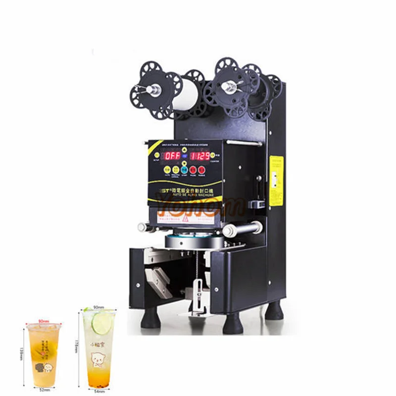 

Small Handle Juice Drink Package Cup Sealer Automatic Bubble Tea Equipment Continuous Band Sealing Machines