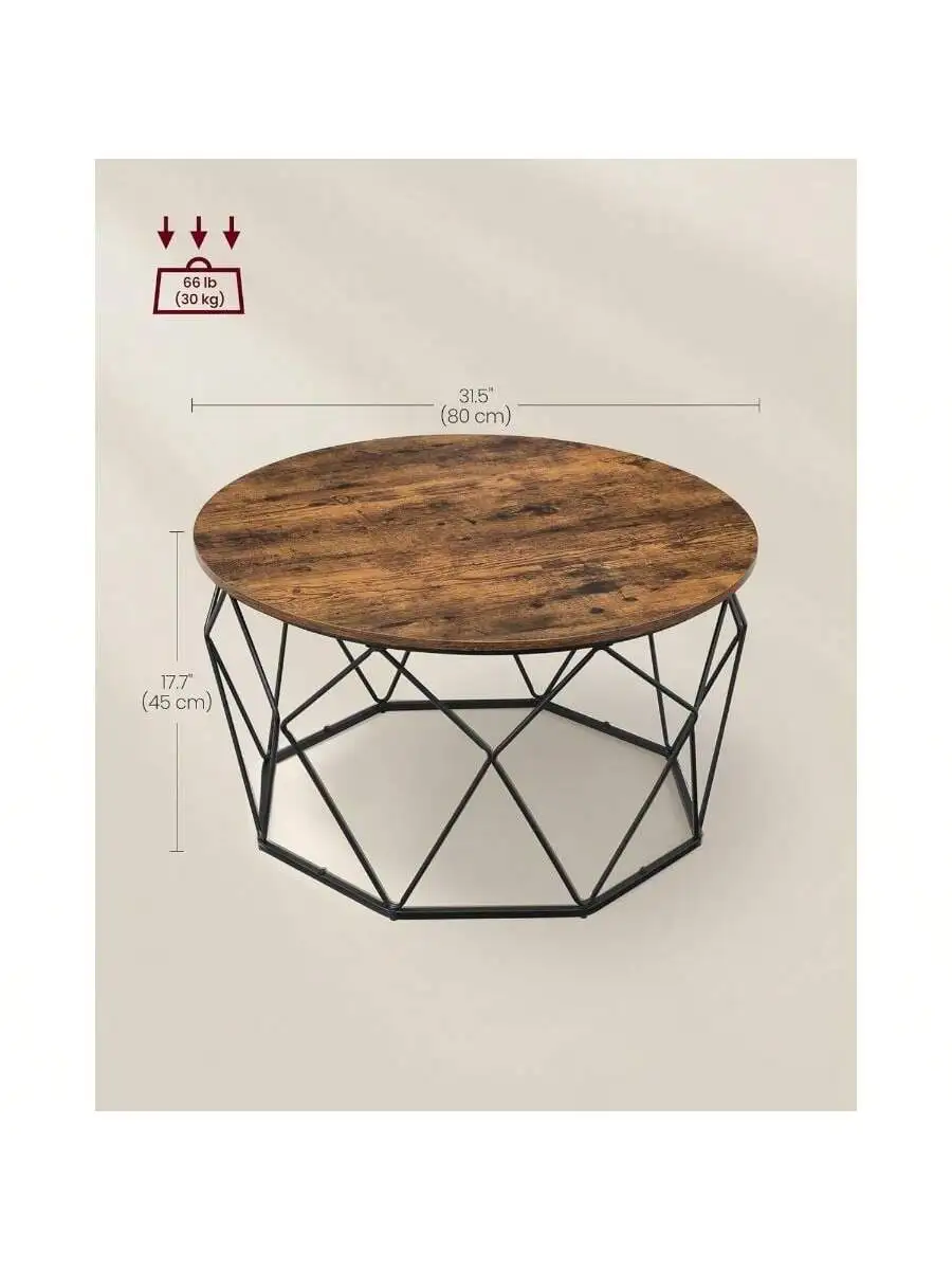 VASAGLE Round Coffee Table for Living Room, Cage Cocktail Table with Steel Frame, 31.5 Inches Dia., Industrial Style 6