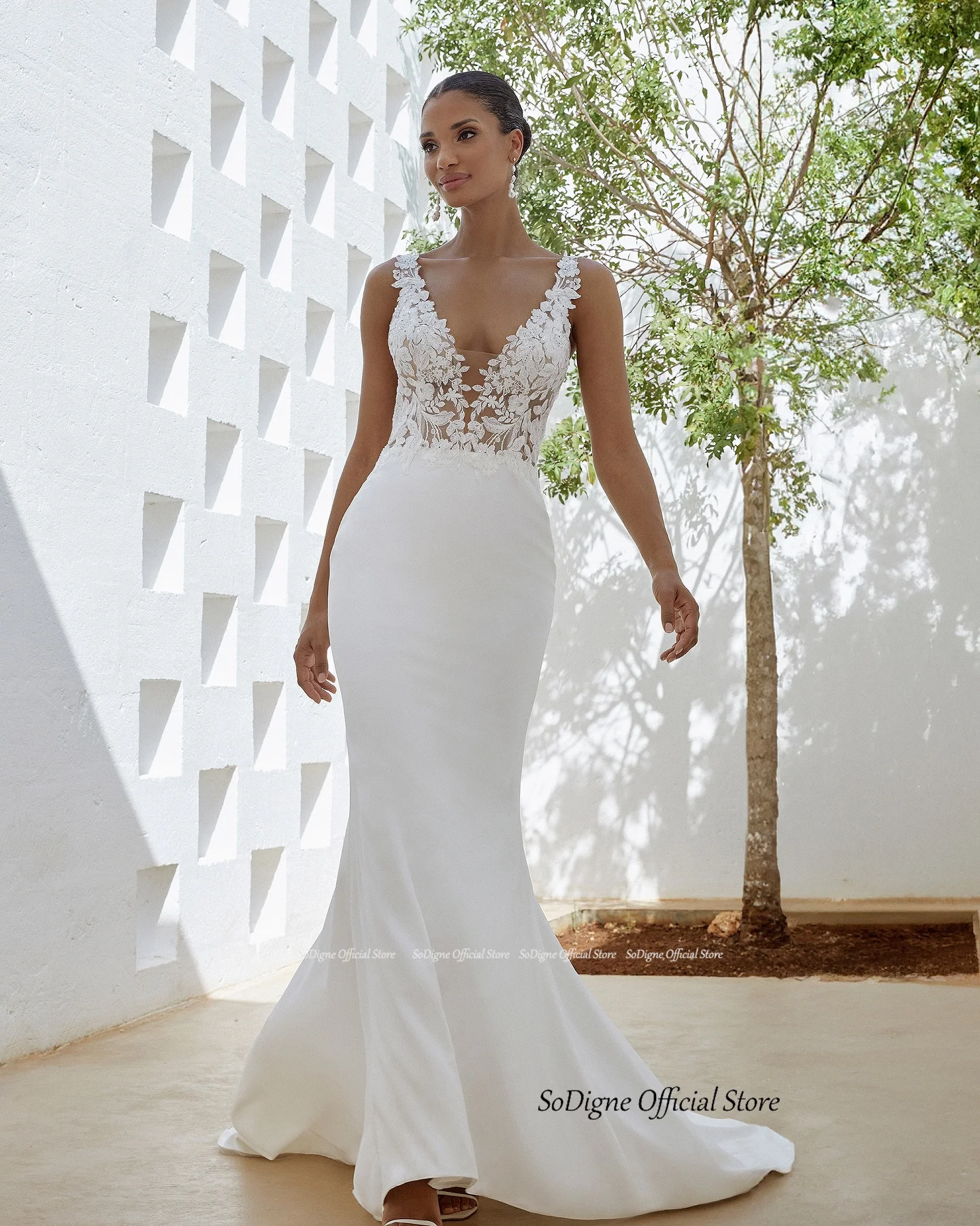 SoDigne Mermaid Wedding Dresses Satin Lace Appliques V-neck Sleeveless Bridal Dress 2024 Bride Gown Long vestidos de novia 10 Sbcd75d98b88b4382b1646e7b4b25e86aq