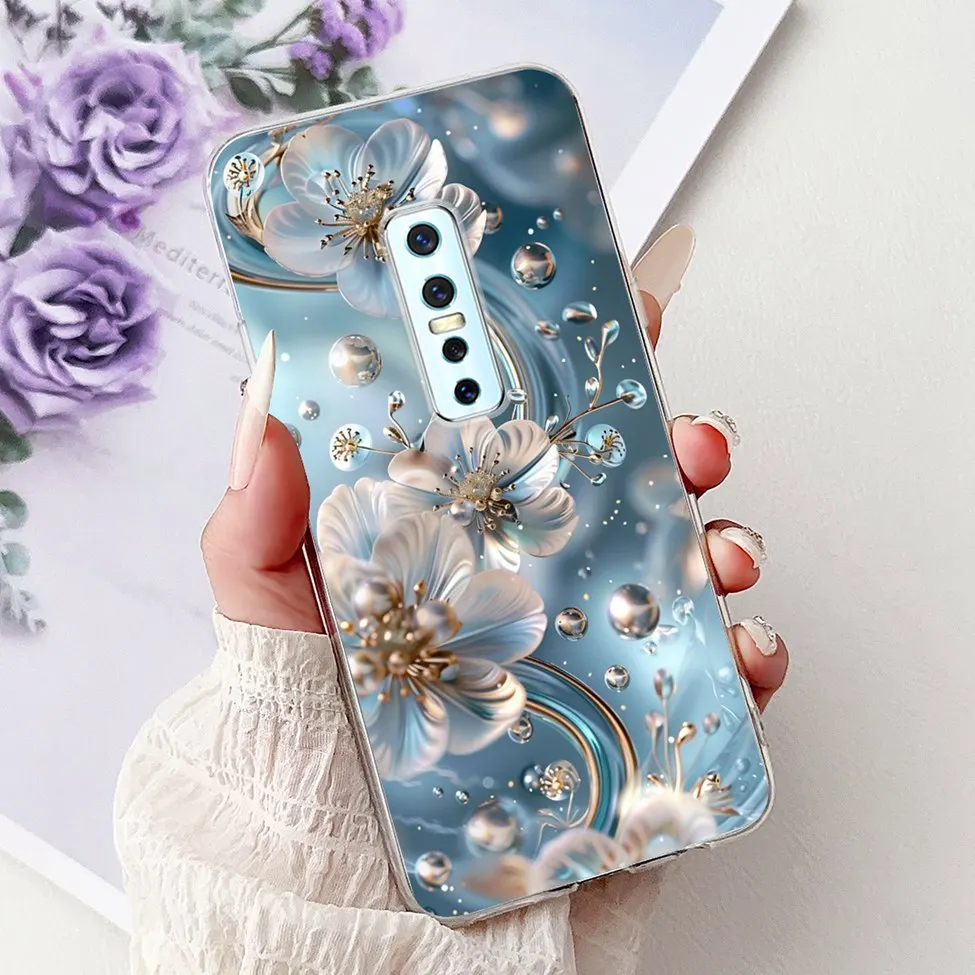 Clear Luxury Fashion Flowers Cat Design Soft Back Phone Case