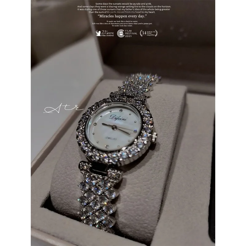 New ins style fashionable rhinestone full diamond watch female student waterproof steel belt female watch bracelet pop-up