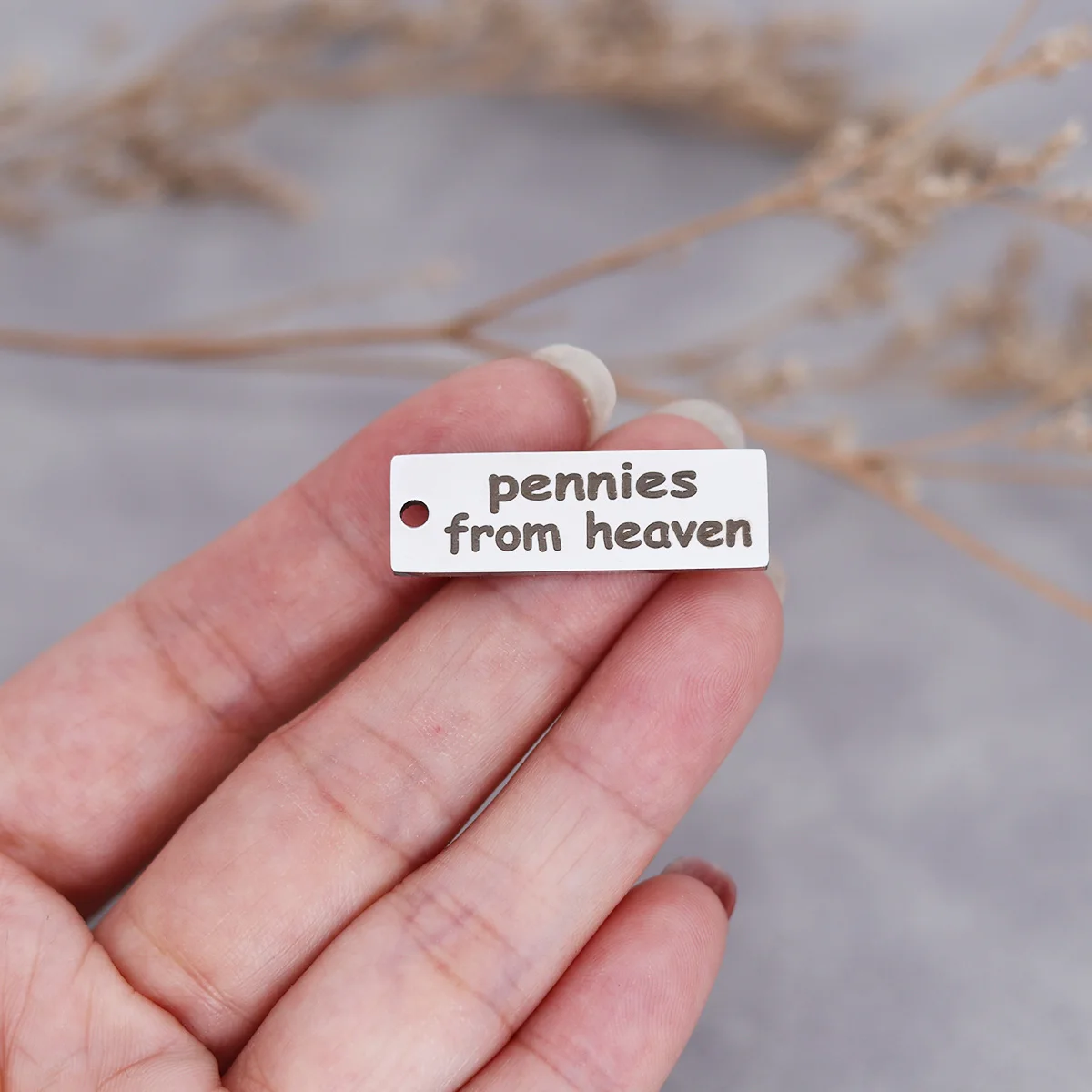 

2Pcs/lot Laser Engraved Pennies From Heaven Stainless Steel Rectangle Charm For Jewelry Making Necklace Bracelet Handmade DIY