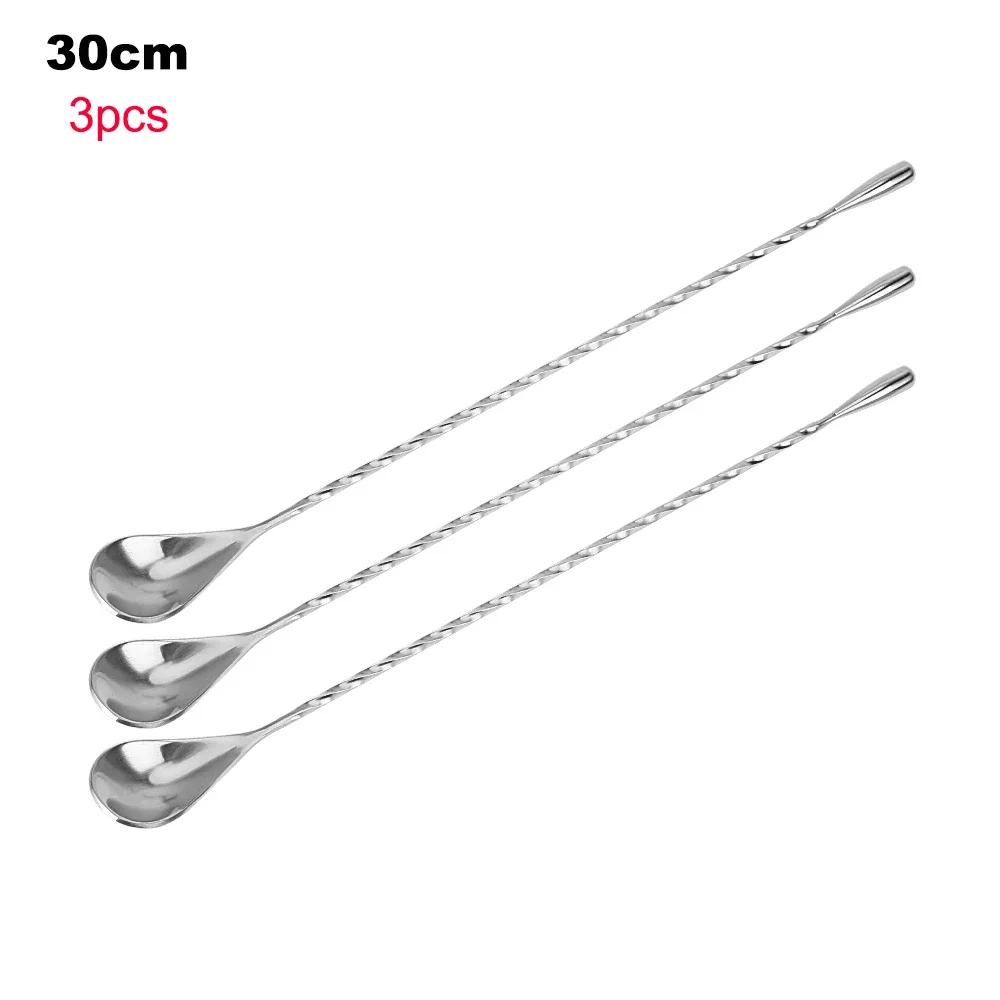 Cocktail Spoon 30/40cm Stainless Steel Stir Bar Spoon Mixing Ounces Spiral Pattern Bartender Tools Teadrop Bar Tool