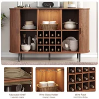 Wine Bar Cabinet w/ LED Light,Liquor Cabinet for Home,Coffee Bar Cabinet w/ Wine Rack & Glass Holder,Walnut Buffet Sideboard 3