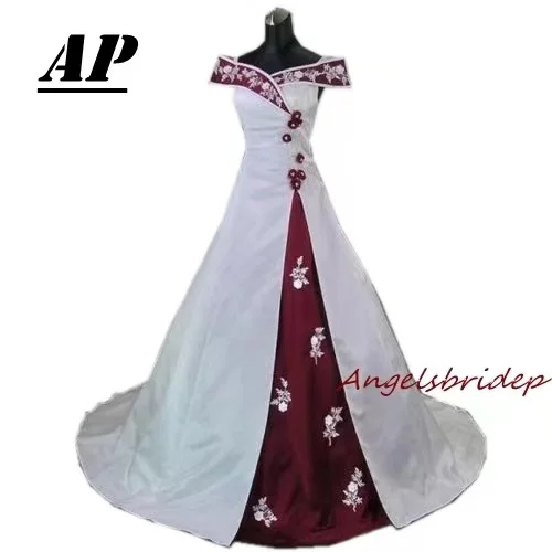 

ANGELBRIDEP белые и красные камуфляжные Свадебные платья с открытыми плечами и цветочной аппликацией Vestido De Noiva женское свадебное платье
