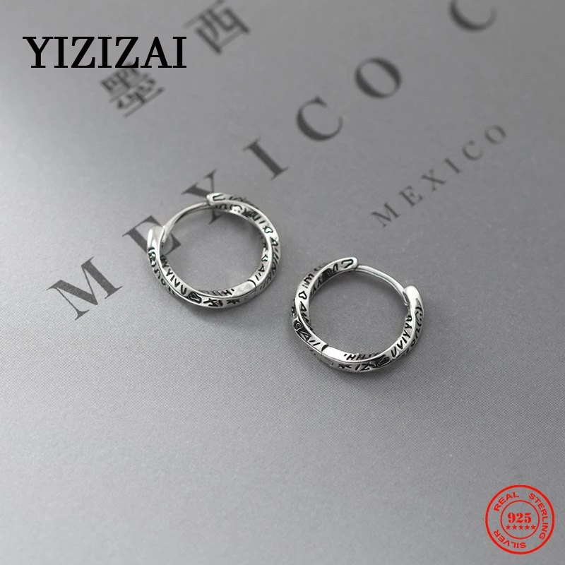 

YIZIZAI 100% 925 Sterling Silver Mobius Spiral Hoop Earrings For Women Men Engraved Letters Simple Hip-Hop Street Couple Jewelry