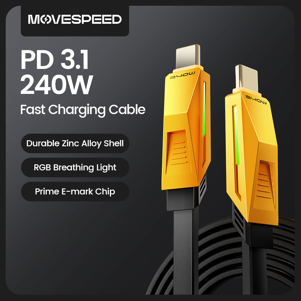 MOVESPEED C02 240W USB-C Cable Type C Fast Charging Cable with LED Light C to C Charger Cord for iPhone 16 MacBook Laptop Tablet