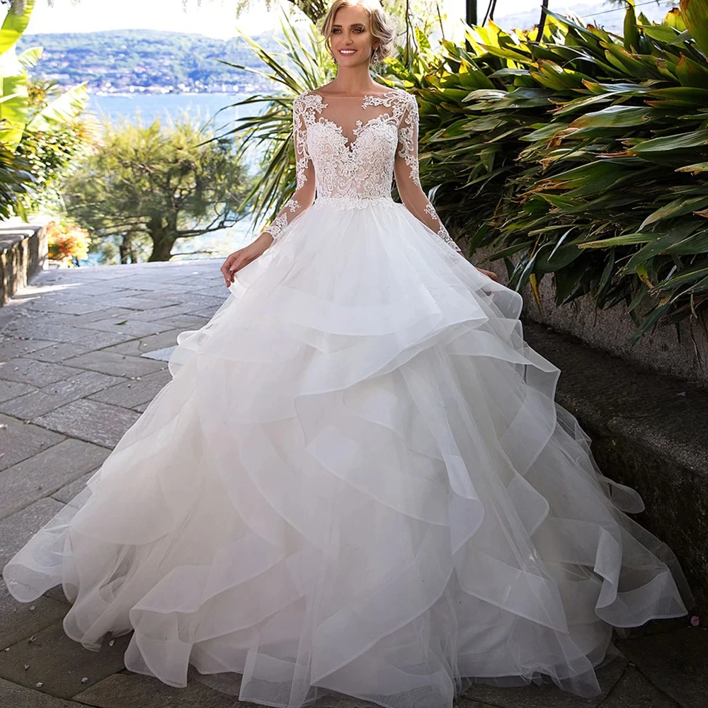 

Long Sleeve Lace Ball Gown Wedding Dress Backless Abito Da Sposa Vintage Suknia Slubna Tulle Vestidos De Novia свадебное платье