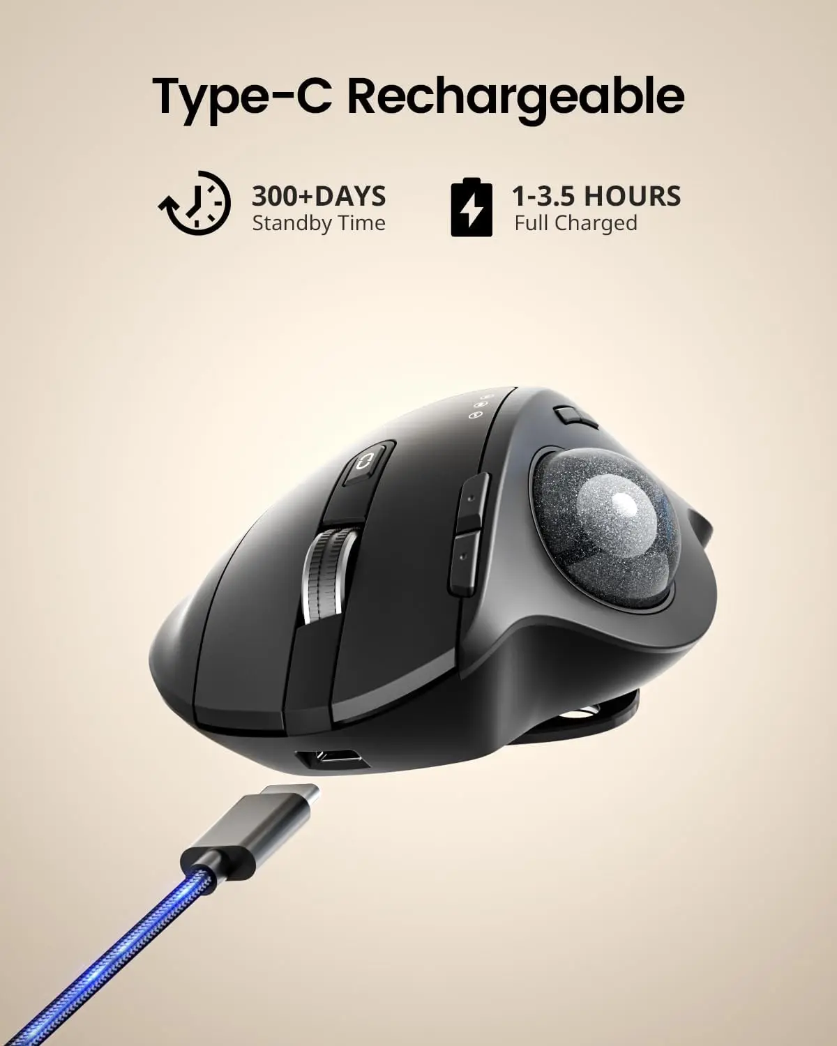 ProtoArc Wireless Trackball Mouse EM01 NL Ergonomic Bluetooth Rollerball Thumb Rechargeable Computer Laptop Mouse