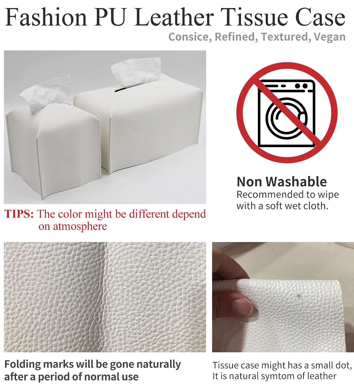 Tissue Box Cover, Modern Decorative PU Leather Rectangular Tissue Box Case Organizer Holder for Vanity Countertop 6