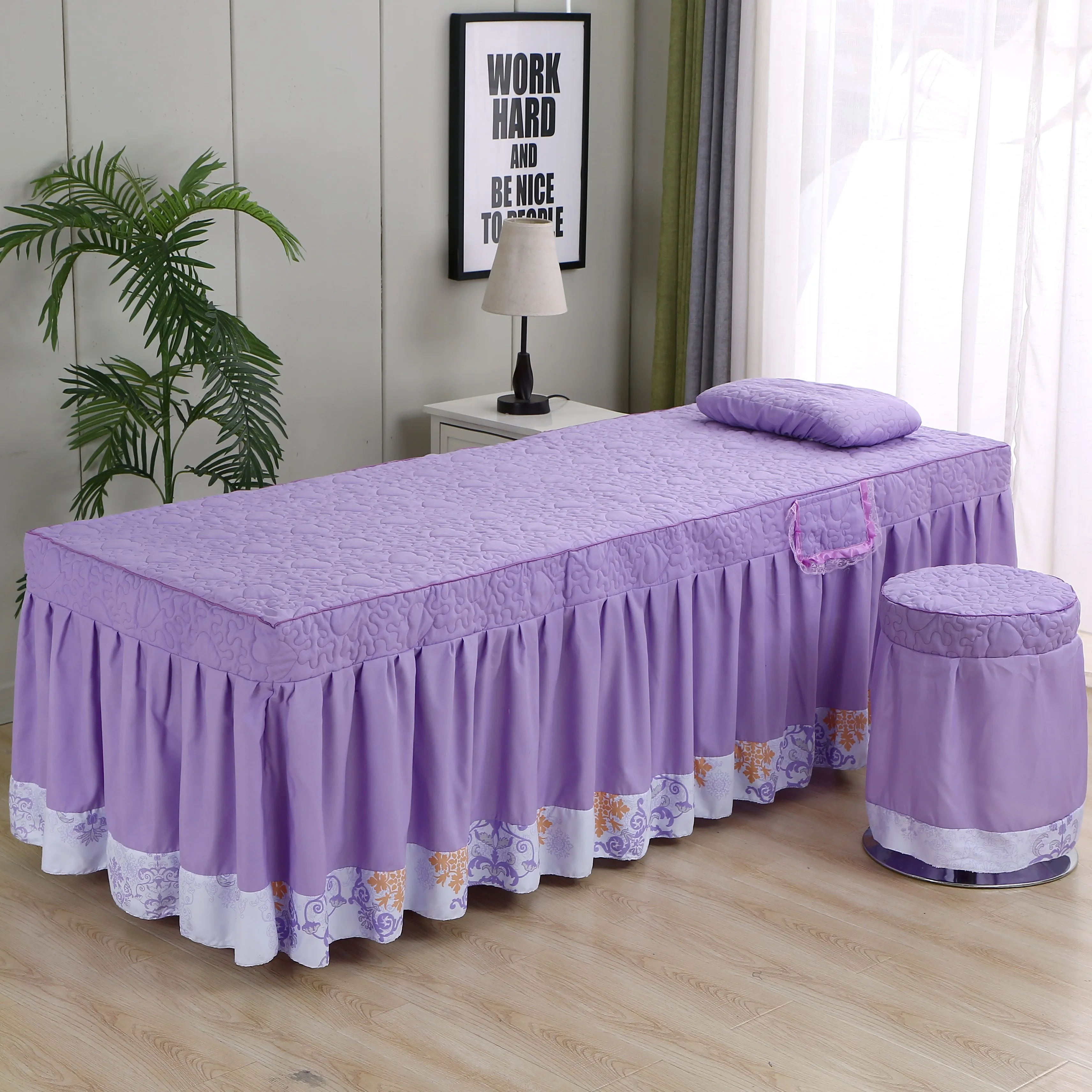 Beauty Salon 2pcs Set Bed Skirt+ Pillowcase SPA Skin-Friendly Massage Table Bed Cover Sheet Bedskirt Colchas with Hole 31 Styles