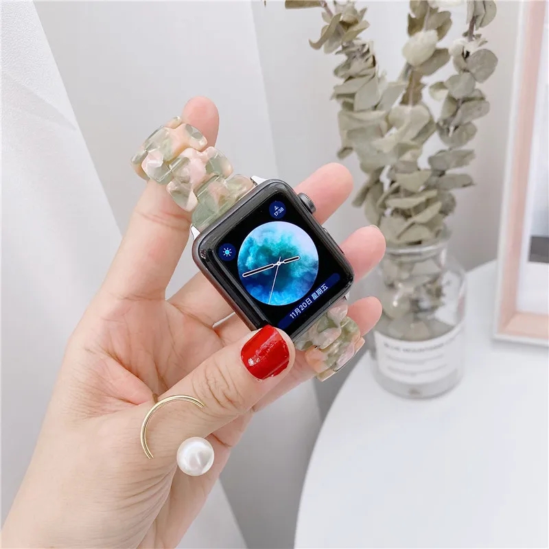 Resin strap for Apple Watch 45mm 44mm 42mm 41mm 40mm 38mm Women metal bracelet wristband for iWatch series Ultra 8 7 6 5 4 3 SE