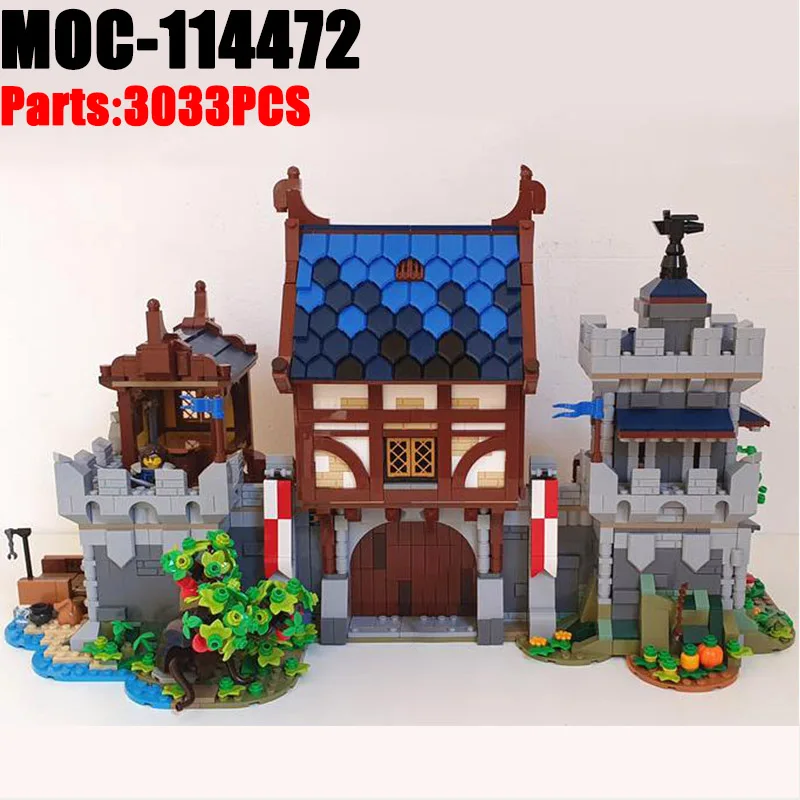

MOC Medieval Military Castle Gate Building Blocks Middle Age Construction Cottage House Tower Bricks Toys Children Gift