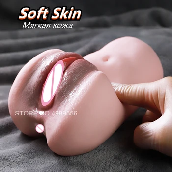 Real Sextoys 3D Silicone Vagina Anal Artificial Pussy Double Channels Tight Vagina Anal Male Masturbator Adult Sex Toys for Men 4