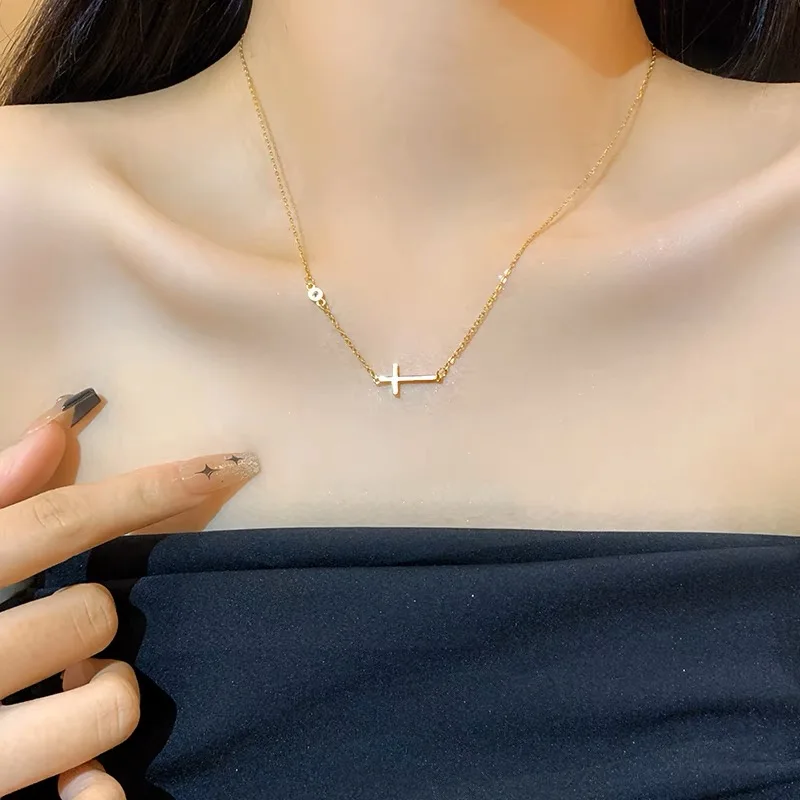 Fashion Trend Stainless Steel Cross Zircon Necklace Women Jewelry Party Premium Gift women jewelry