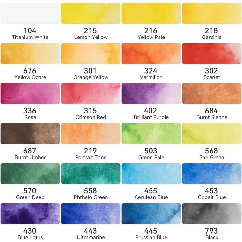 Watercolor Paint Set Full Pan 24 Colors Solid Watercolor 6 Brush Pens for Beginners Students and Artists
