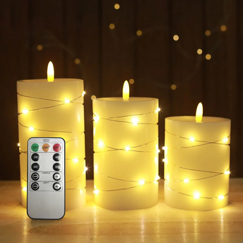 

LED Flameless Candle Lights with Twisted String Light 3PCS for Indoor Outdoor Dinner Party Wedding Christmas Decoration Gift