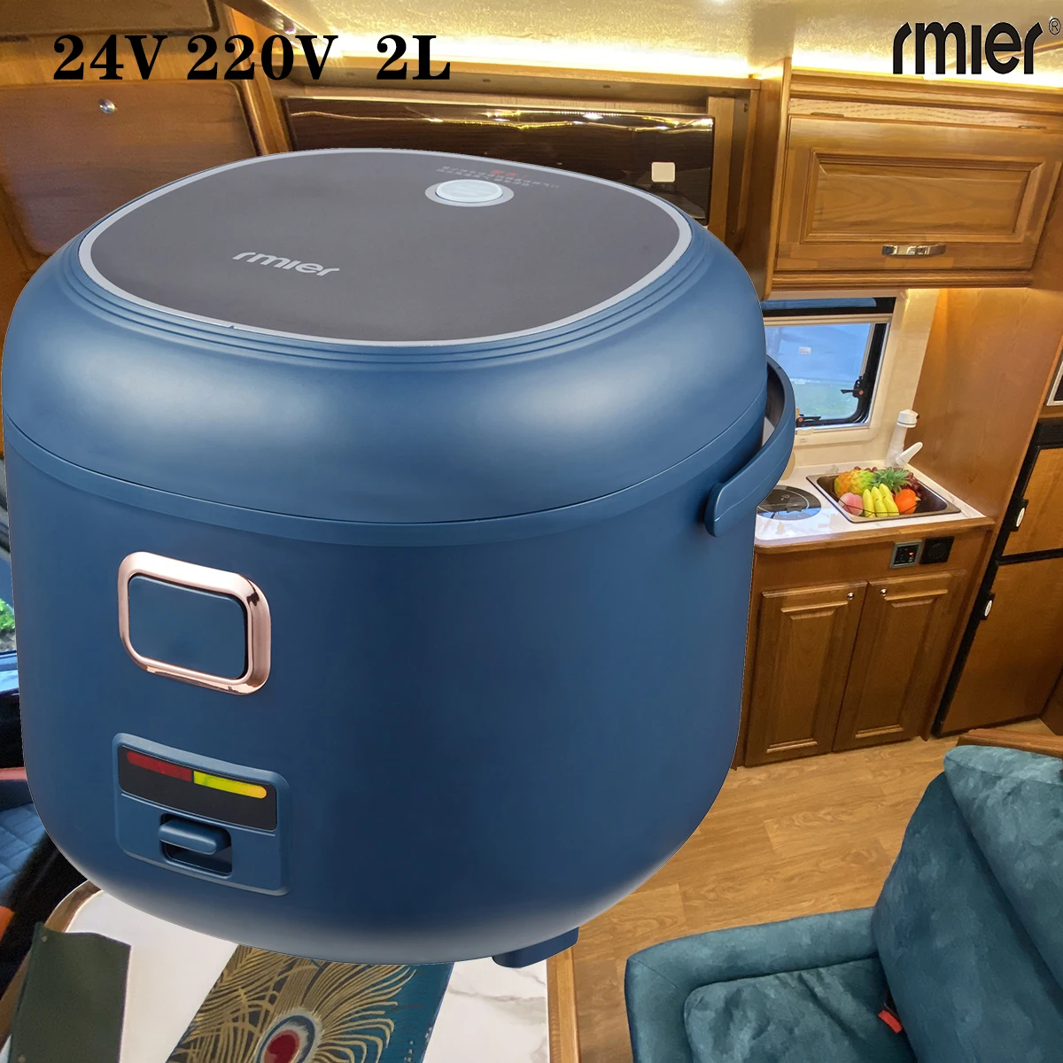 

Arier Rice Cooker 2L 24V 220V Truck Home Dual Use Mult-ifunction Electric Home Appliance for Camping Blue English Menu