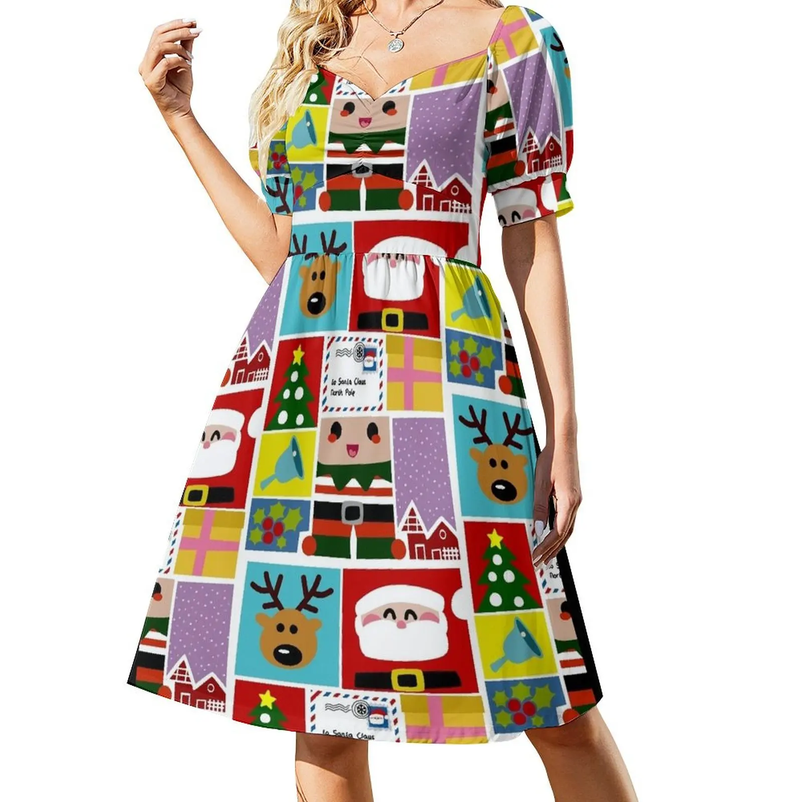 thumbnail image 1 of Vestido de manga corta con estampado navideño para mujer, vestido de fiesta, vestido de verano para mujer, 1 of 7