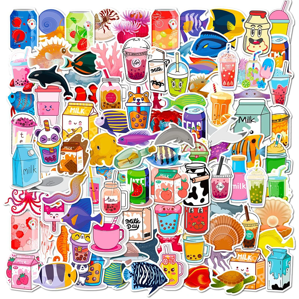 10/30/50/100pcs Fresh Style Drink Stickers Girls Kawaii Bottle Sticker for Diary Fridge Luggage Phone Art Decal Decorative Gift organizer drink fridge can dispenser refrigerator bottle soda pusher holder beverage water storage glide self pushing mini rack