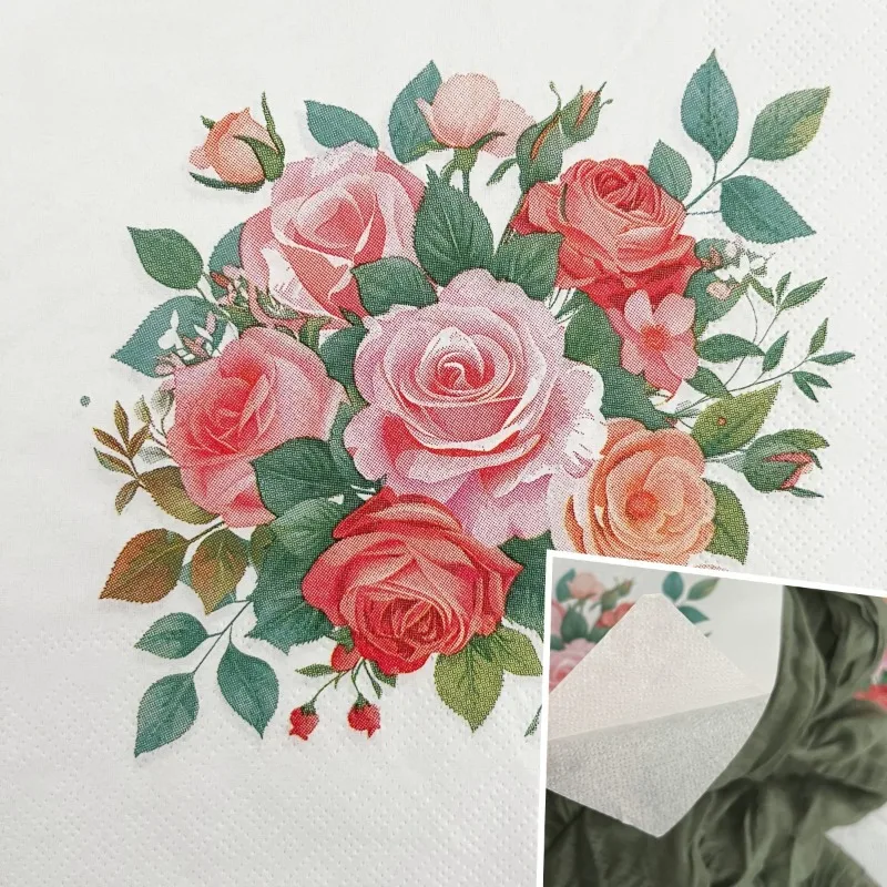 10/20 Stück 33 cm 2-lagige neue Rose Bouquet Servietten Hochzeit Hotel bedruckte Taschentücher Valentinstag Geständnisse dekorative Servietten – Detail 3